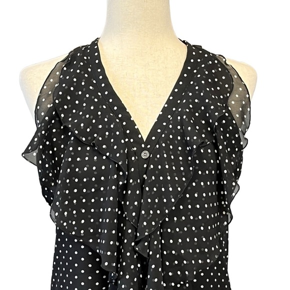 Vince Camuto Halter Look Polka Dot Sleeveless Ruffle Blouse. B&W Size 4 #1196 - Picture 2 of 7